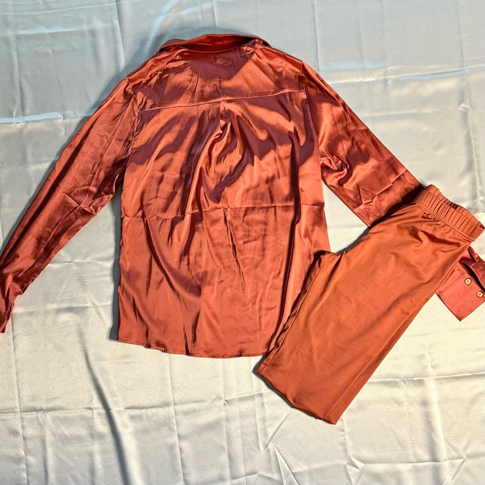 Rust/Salmon Colored Button Down And Leggings Set … - image 3